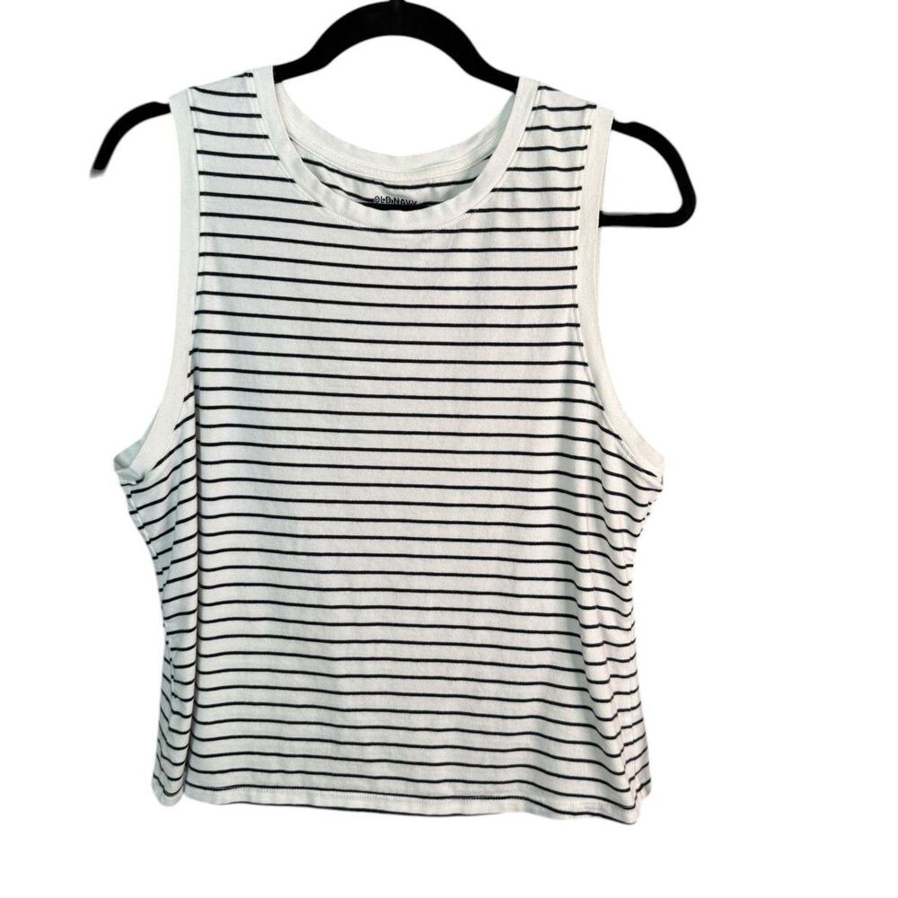 Old Navy Bestee Tank Top Women’s XL White Black Stripe Sleeveless Casual - Picture 2 of 5